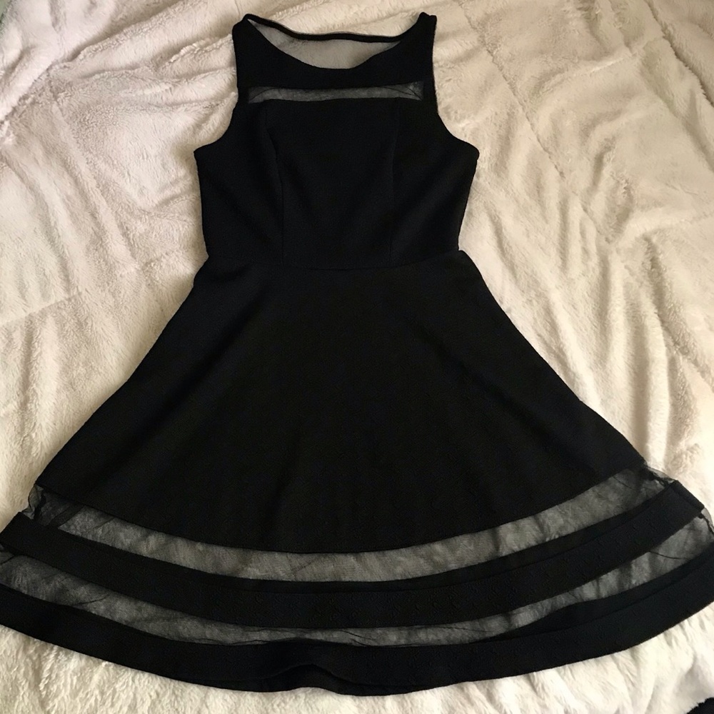 MONTEAU Black Skater Dress W/ Mesh Cutouts